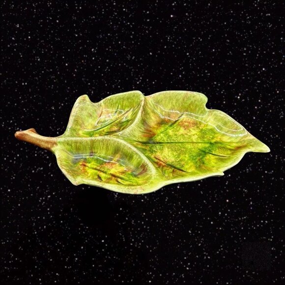Jameson's Of Capistrano California Leaf Shaped Candy Dish Green Ceramic 11”W - Picture 4 of 12